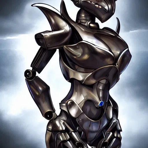 Image similar to stunning bust of a beautiful anthropomorphic humanoid robot mecha female dragon, with smooth and streamlined armor, standing and posing elegantly, well detailed dragon head with epic LED eyes and a sharp glowing maw, sharp and dangerous sleek design, two arms, beautiful digital art, artstation, DeviantArt, FurAffinity, professional, depth of field, close-up, hd, octane render, sunset lighting