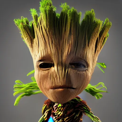 Prompt: generate groot character in a nutshell, fine, hd, octane render,