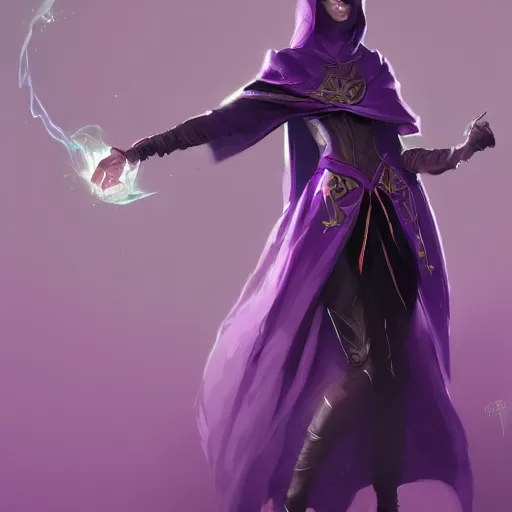 Prompt: female warlock long hood cloak purple, magic powers, powerful face, 8 k, trending on artstation by tooth wu and greg rutkowski