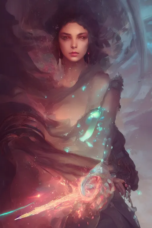 Image similar to beautiful girl necromancer casting spell, 3 d render, hyper realistic detailed portrait, holding magic crystals, ruan jia, wlop. scifi, fantasy, hyper detailed, octane render, concept art, peter mohrbacher