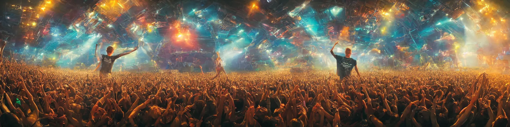 Prompt: a scene depicting the year 3000 on a festival with Armin van Buuren DJing hands elevated as the music takes off, extremely detailed oil painting, unreal 5 render, rhads, Bruce Pennington, Studio Ghibli, tim hildebrandt, digital art, octane render, beautiful composition, trending on artstation, award-winning photograph, masterpiece