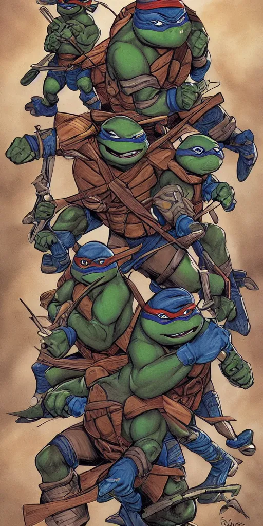 Prompt: Teenage mutant ninja turtle comic book cover illustration by brom