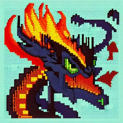 Image similar to dragon spit fire, pixel art 8 x 8 size.