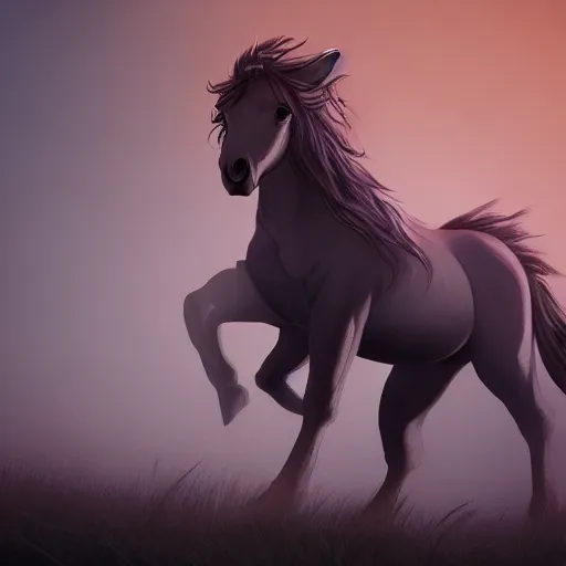 Image similar to a horse, grazing on the moon, trending on artstation, anime style