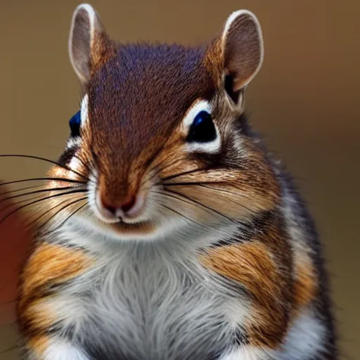 Image similar to hyper realistic photograph of a chipmunk in a business suit, close up shot, 8k,