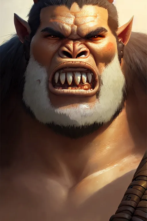 Image similar to orc barbarian male, finely detailed perfect face, exquisite details, earth magic, mid view, design on a white background, by studio muti, greg rutkowski makoto shinkai takashi takeuchi studio ghibli