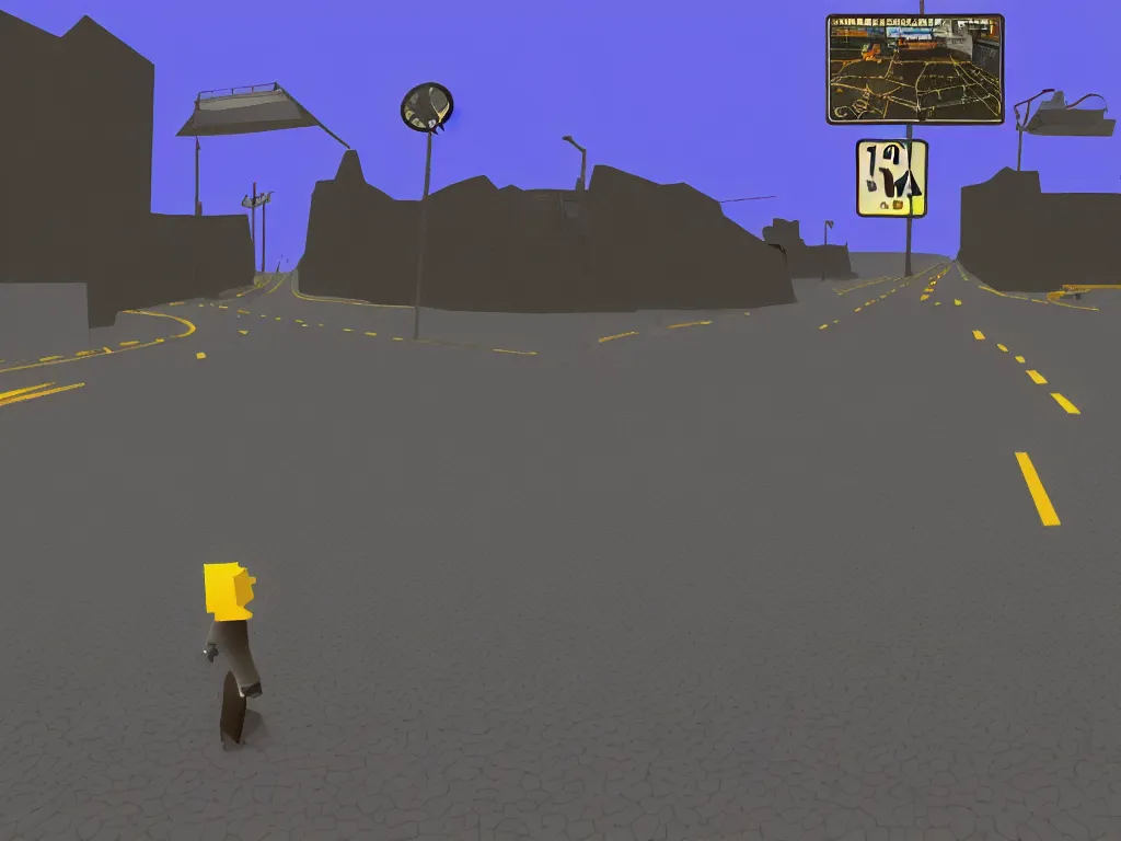 Prompt: Lost Highway as a PS1 first person video game, low poly