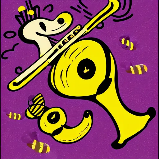 Prompt: saxophone with bees flying out of it and honey cartoon