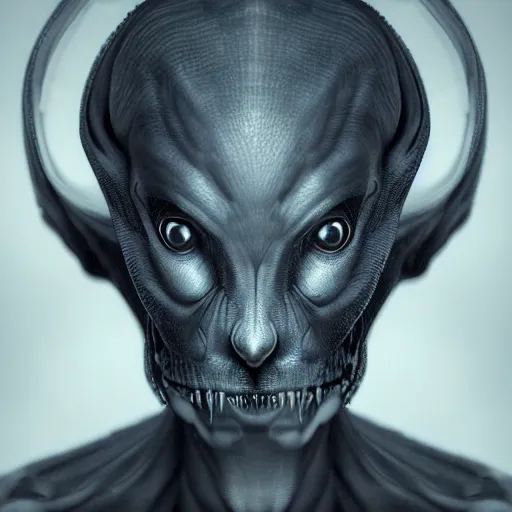 Prompt: hyper realistic photography of an alien, plated arm, intimate, chest, holding close, ribbons, in the style of beth cavener, jin kagetsu,, and wlop, highly detailed, intricate filigree, symmetry, masterpiece, award winning, sharp focus, concept art, highkey lighting, ambient lighting, octane render, 8 k, artstation