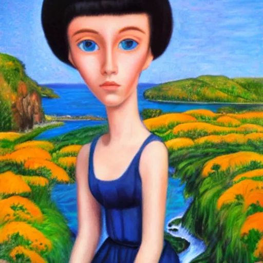 Prompt: a portrait of a character in a scenic environment by Margaret Keane