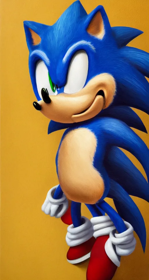 Prompt: portrait of sonic the hedgehog, chiaroscuro, elegant highly detailed oil painting 4 k, archival scan