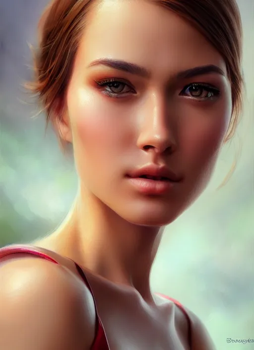 Image similar to photo of a gorgeous young woman in the style of stefan kostic, realistic, sharp focus, 8k high definition, insanely detailed, intricate, elegant, art by stanley lau and artgerm