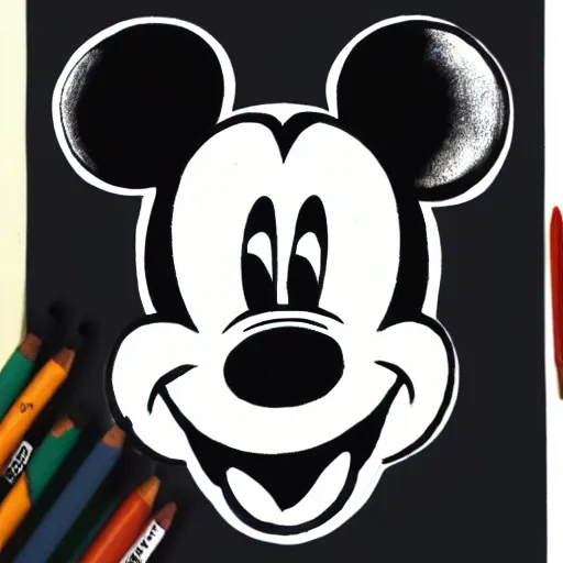 Image similar to drawing of mickey mouse in gloomy style, fear