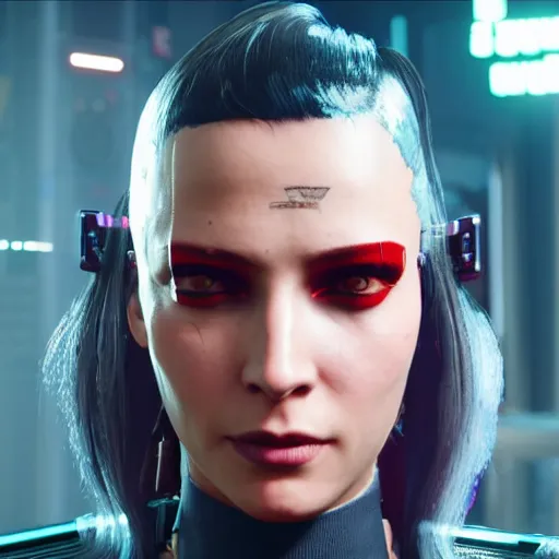 Image similar to female V from Cyberpunk 2077 wearing spiked choker, 4K