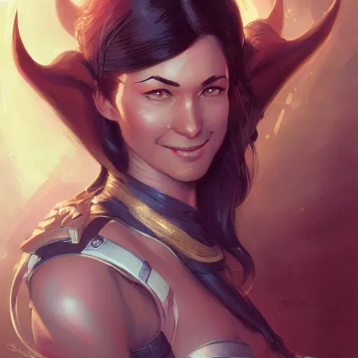 Image similar to Portrait of a stylish female pirate space captain, dark hair, golden eyes, delicate features, teasing smile, artstation, graphic novel, art by stanley artgerm and greg rutkowski and peter mohrbacher,