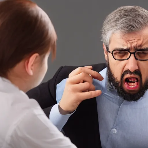 Prompt: a psychiatrist frustrated and angry with his patient