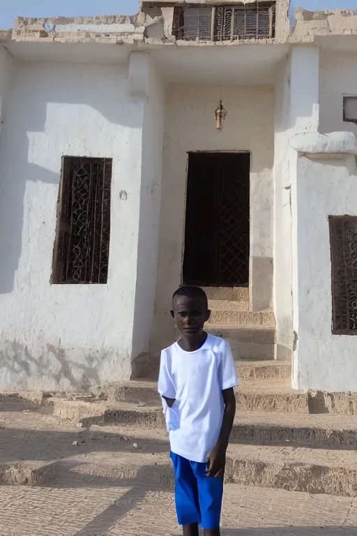 Image similar to nigerian boy in front of a mansion in egypt