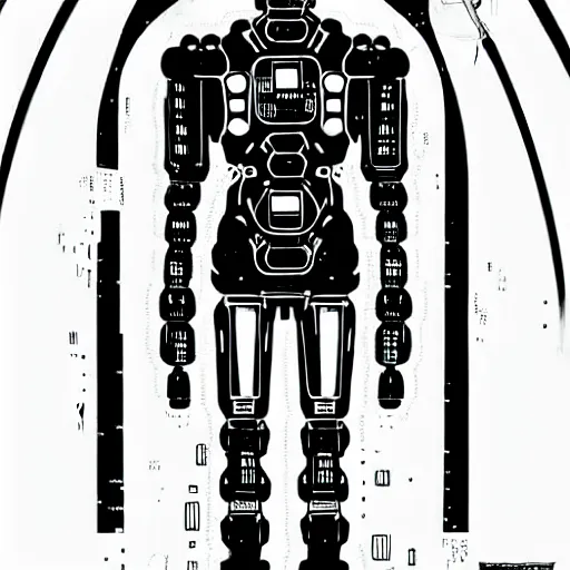 Image similar to sad biological android, through a huge cybernetic megastructure multi - level metropolis in space, black and white, by nihei tsutomu