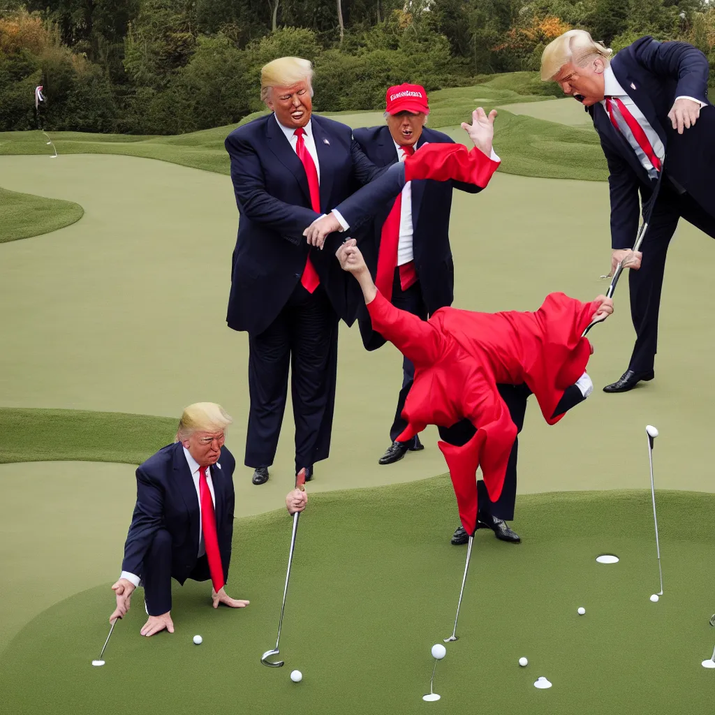 Prompt: donald trump and satan having fun at the putting green, 4 k detailed pphoto