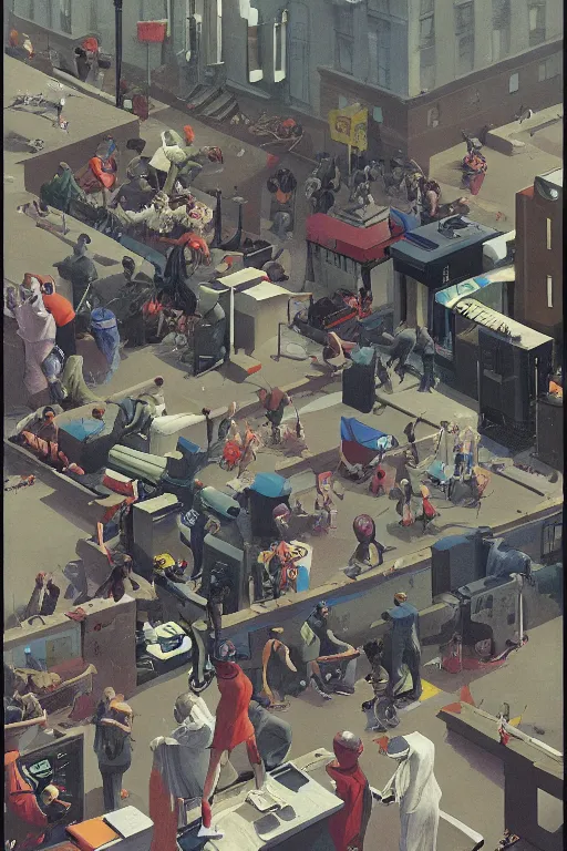 Image similar to a battle rap, a set of dj hiphop style on harlem street, Edward Hopper and James Gilleard, Zdzislaw Beksisnski, highly detailed