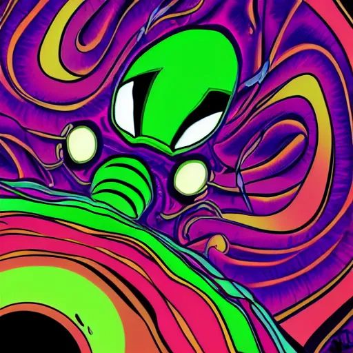 Prompt: turtle fusing with a psychedelic black hole in space, style like spiderverse movie, colorful, hard edges, black outlines