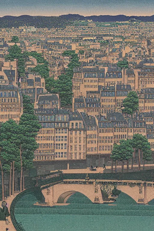 Image similar to paris landscape by hasui kawase