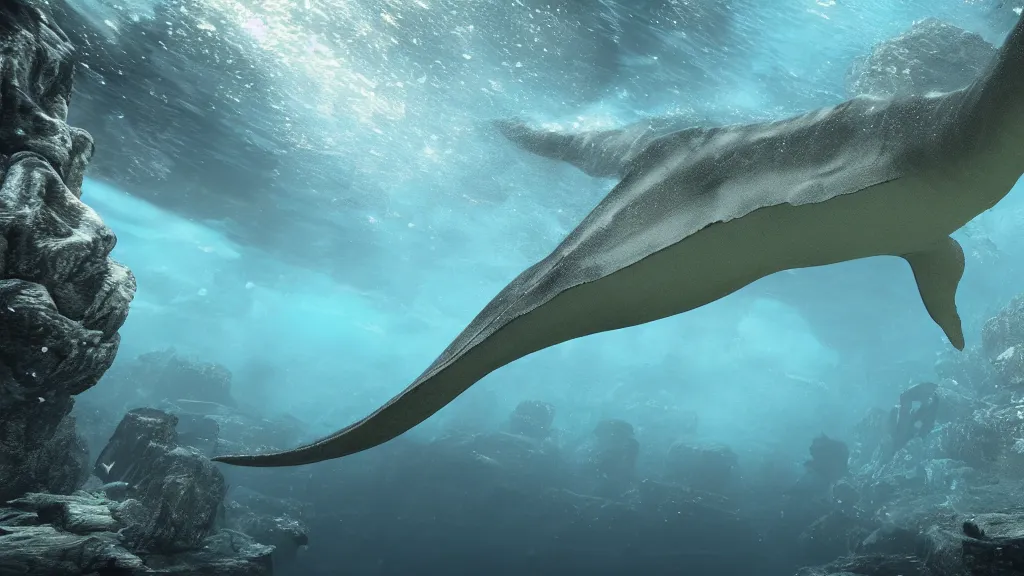 Image similar to underwater photo of a plesiosaur, murky water, hyperrealistic, Cryengine 8k UHD