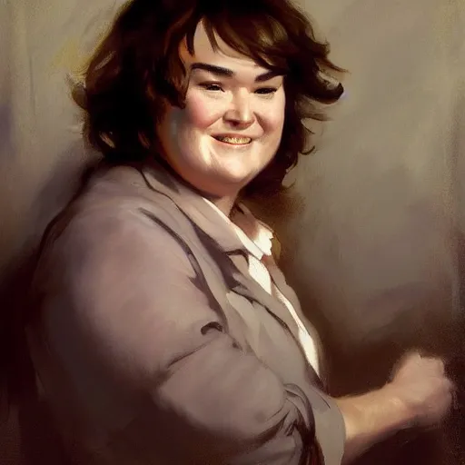 Image similar to portrait of susan boyle greg manchess painting by sargent and leyendecker, studio ghibli, fantasy, medium shot, asymmetrical, intricate, elegant, matte painting, illustration, hearthstone, by greg rutkowski, by greg tocchini, by james gilleard, by joe fenton