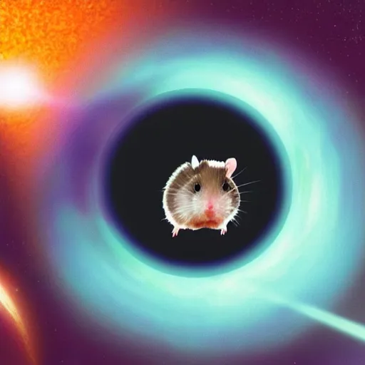 Prompt: hamster driving a spaceship through a black hole