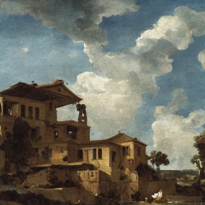 Image similar to a building in a serene landscape, by giovanni battista tiepolo