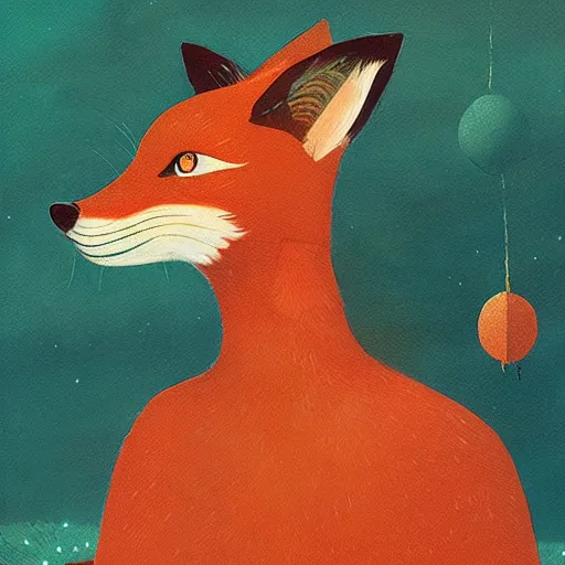 Image similar to little girl dressed as a fox on the prowl oil painting victo ngai