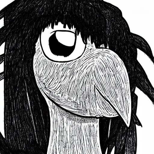 Image similar to a sketch of big bird from sesame street, in the style of junji ito