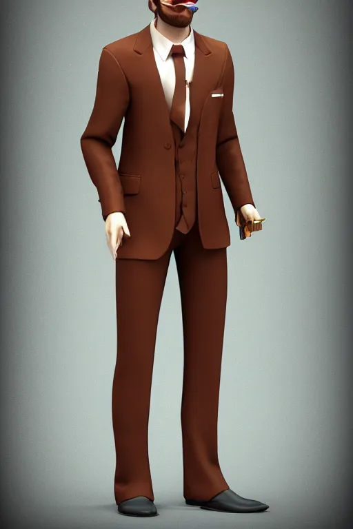 Image similar to a rich daddy, 3 6 years old, wear brown suits, stubble, cramel hair, character concept art, octane render, trending by artstation, artbreeder