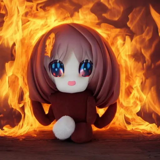 Image similar to cute fumo plush of a girl with the fire of the world in her hands, caustics, vray