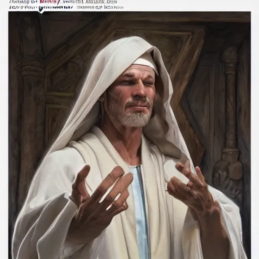 Image similar to Cultist wearing white robes, fantasy close-up portrait art by Donato Giancola and James Gurney, digital art, trending on artstation