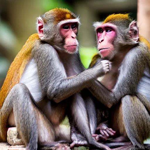 Prompt: macaque monkeys playing a video game