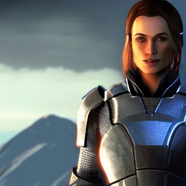 Prompt: video game screenshot of keira knightley as a character in mass effect