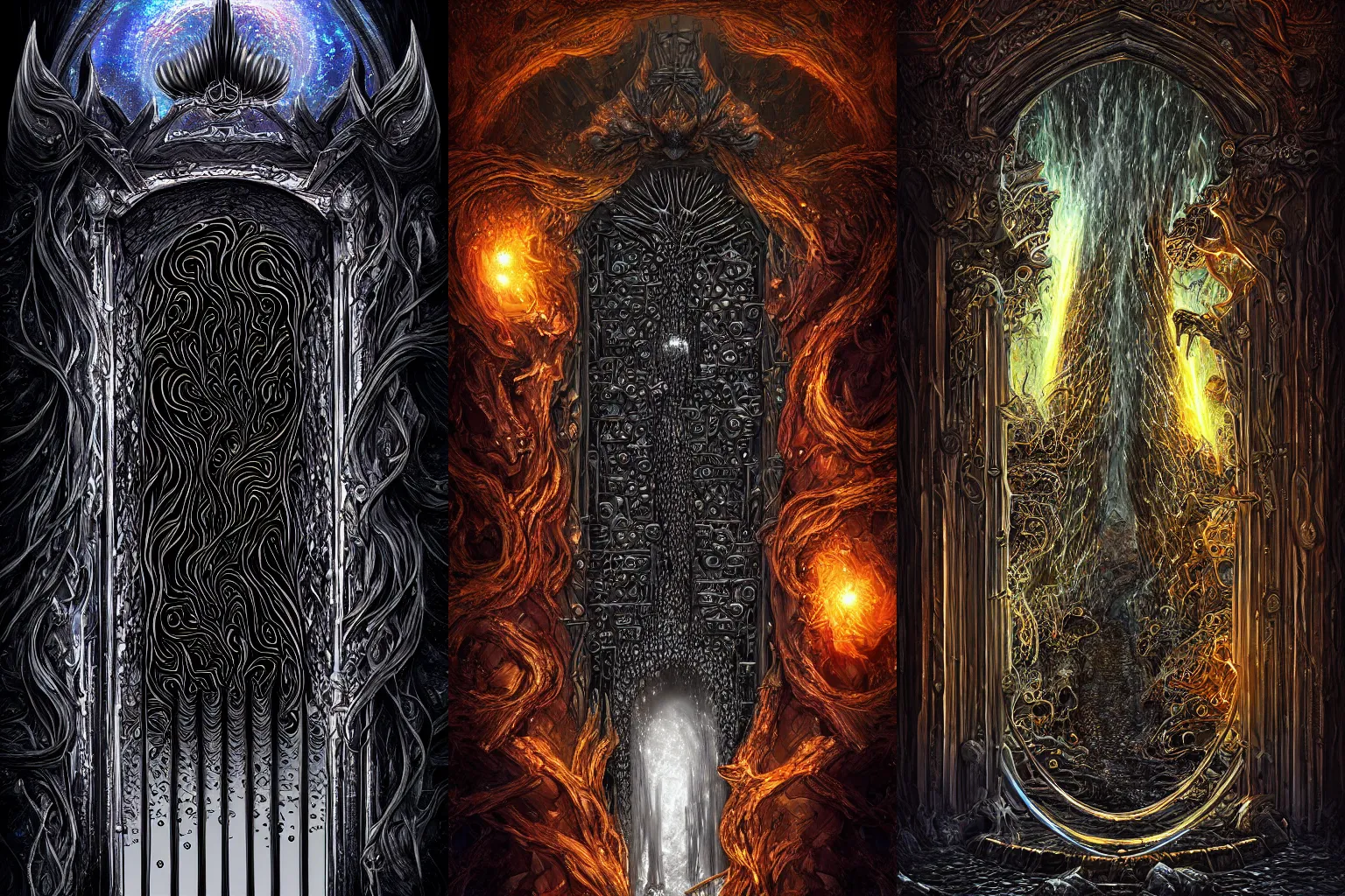 Prompt: the gate to the eternal kingdom of ferrofluid, fantasy, digital art, hd, detailed.