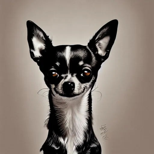 Image similar to portrait of a chihuahua looking happy, by martin ansin, highly detailed, cinematic, extremely detailed, high quality