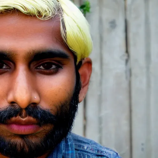 Image similar to an indian man with a nose ring and bleached blonde hair