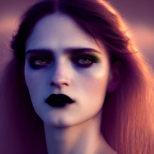 Prompt: photographic portrait of a stunningly beautiful gothic replicant female in soft dreamy light at sunset, contemporary fashion shoot, by edward robert hughes, annie leibovitz and steve mccurry, david lazar, jimmy nelsson, breathtaking, 8 k resolution, extremely detailed, beautiful, establishing shot, artistic, hyperrealistic, beautiful face, octane render