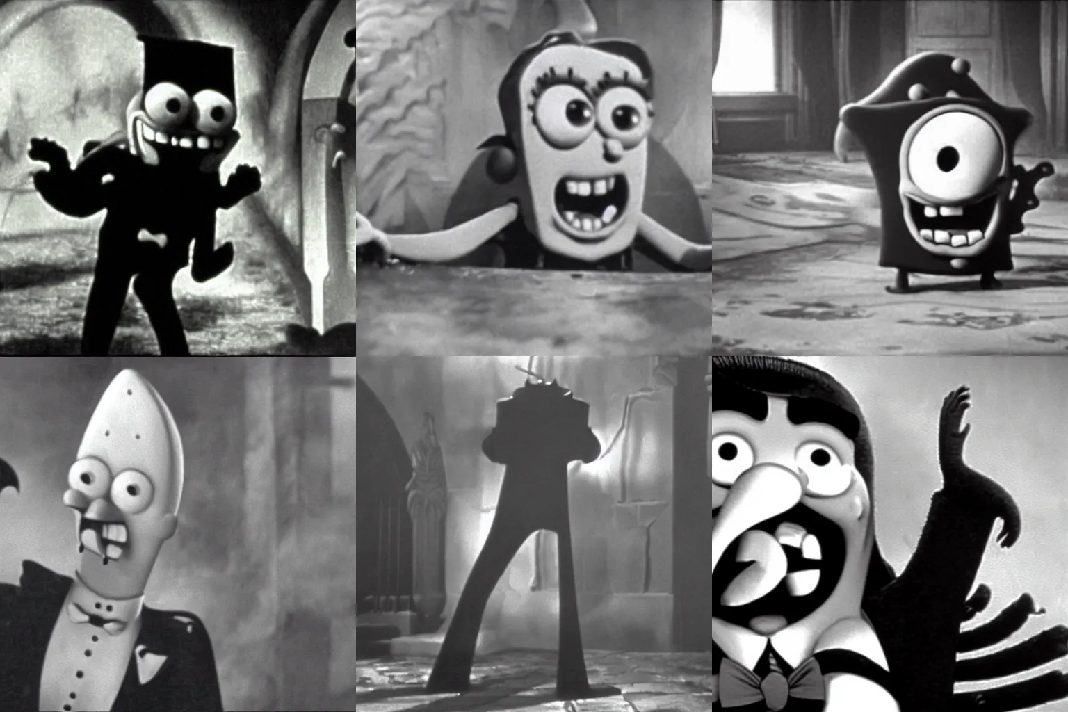 Prompt: film still of spongebob squarepants as dracula in dracula ( 1 9 3 0 )