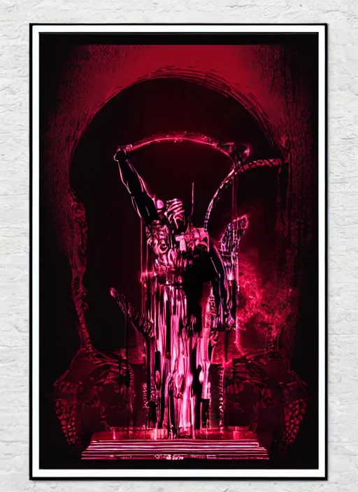 Image similar to dark design poster showing a statue of achilles, black background with very subtle red and purple design elements, powerful, nekro, vito acconci, thin straight lines, dark, glitch art, neo vaporwave, gritty, layout frame, square, extremly detailed, trending on artstation