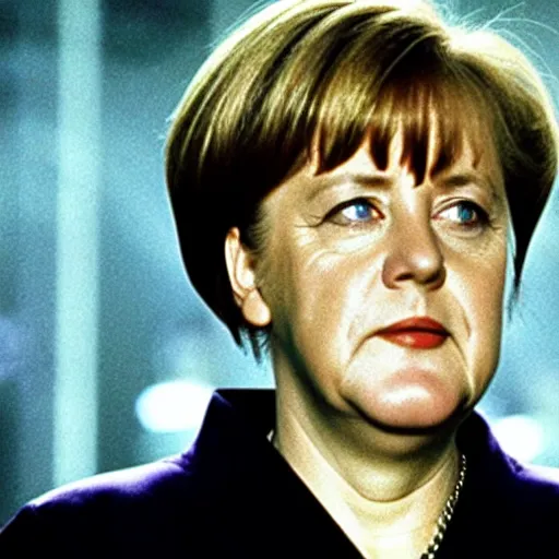 Prompt: angela merkel starring in the movie the matrix, 1999