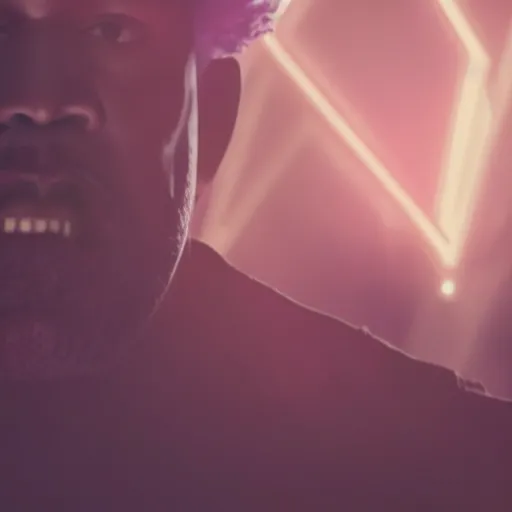 Image similar to Portrait of Kanye West as thanos, splash art, movie still, cinematic lighting, dramatic, octane render, long lens, shallow depth of field, bokeh, anamorphic lens flare, 8k, hyper detailed, 35mm film grain