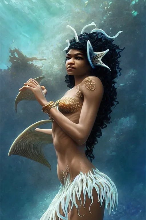 zendaya as a dark - skinned la sirene haitian mermaid, Stable Diffusion