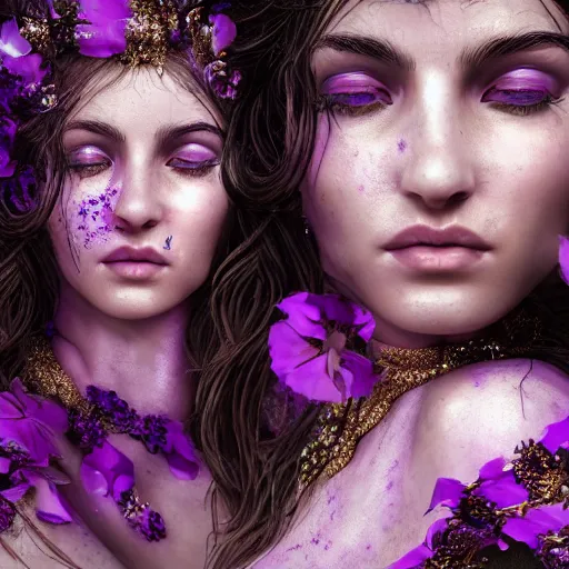 Image similar to Aphrodite Goddess of Love, intricate, portrait, character photography, Incredible purple and black illustration, highly detailed, octane render, 8k, post-processing