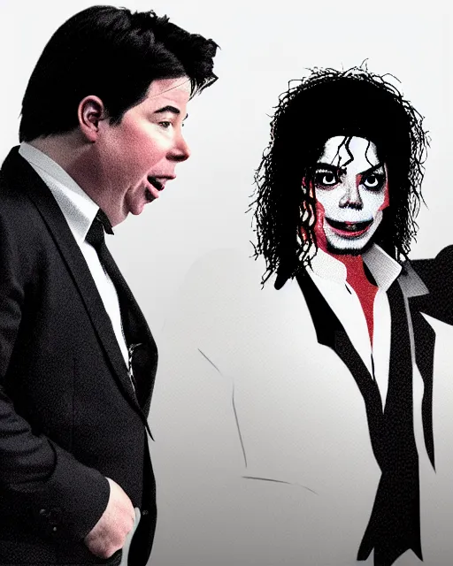 Prompt: Michael Mcintyre & a bearded man & white Michael Jackson in a nightclub in Porto,real life skin, intricate, elegant, highly detailed, artstation, concept art, smooth, sharp focus, photo