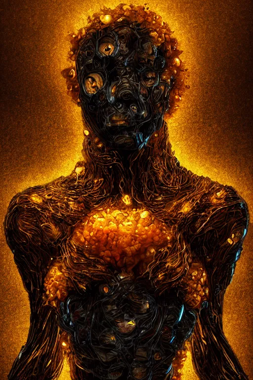 Image similar to a human figure monster encased in a clump of amber, symmetrical, highly detailed, digital art, sharp focus, trending on art station