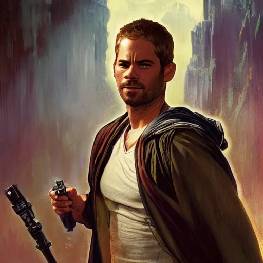 Image similar to Paul Walker as a jedi by Stanley Artgerm Lau, greg rutkowski, thomas kindkade, alphonse mucha, loish, norman Rockwel